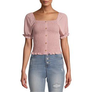 No Boundaries Smocked Button Puff Sleeve Top